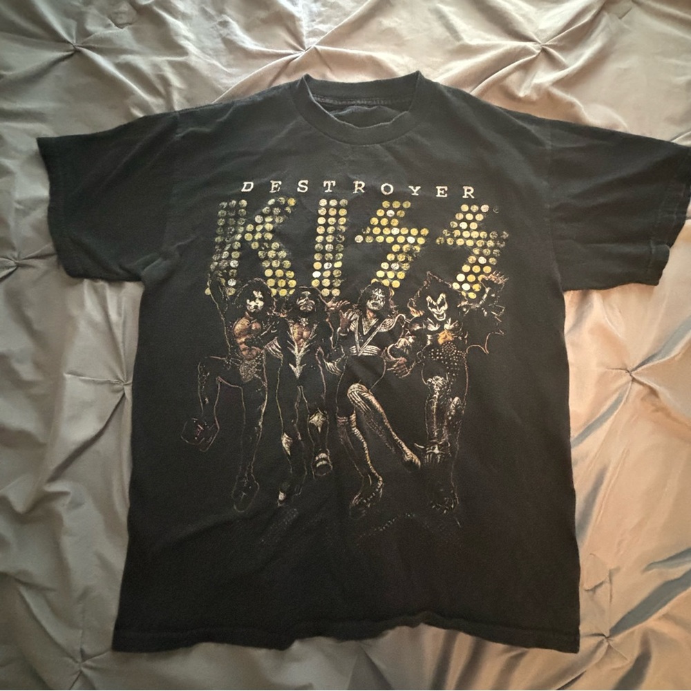 Vintage Y2K KISS Destroyer Graphic Tee - Black and Gold